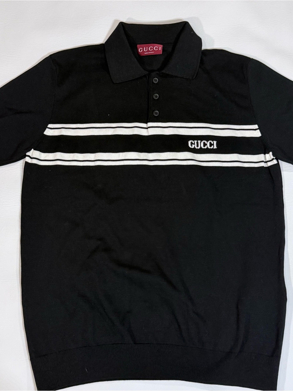Gucci Black Polo with White Stripes